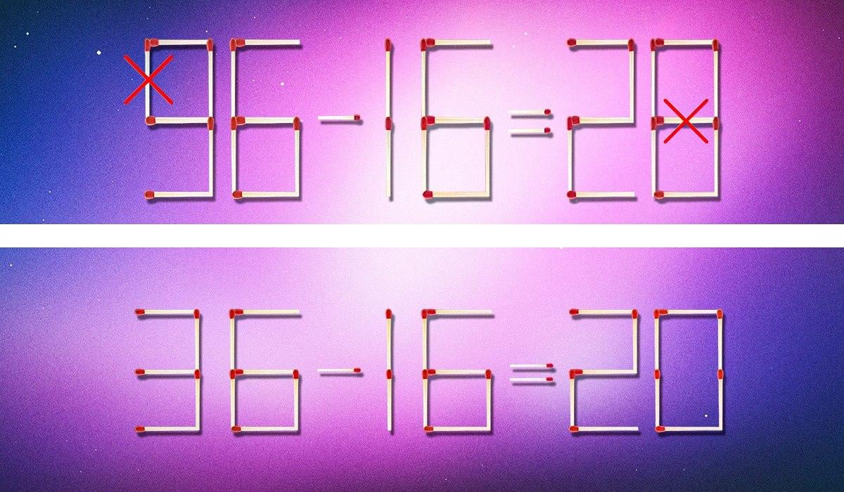 Необходимо е да се зачеркнат 2 съвпадения, за да стане равенството правилно: загадка за гении